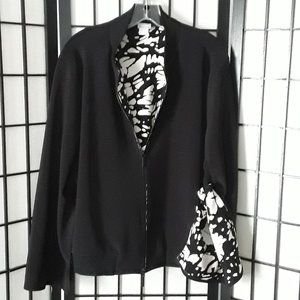CHICO'S Slit Sleeve Black White Zip Front  Print Lined Jacket Size 3
